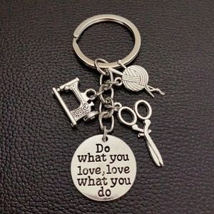 Sewing machine keychain knitting scissors button